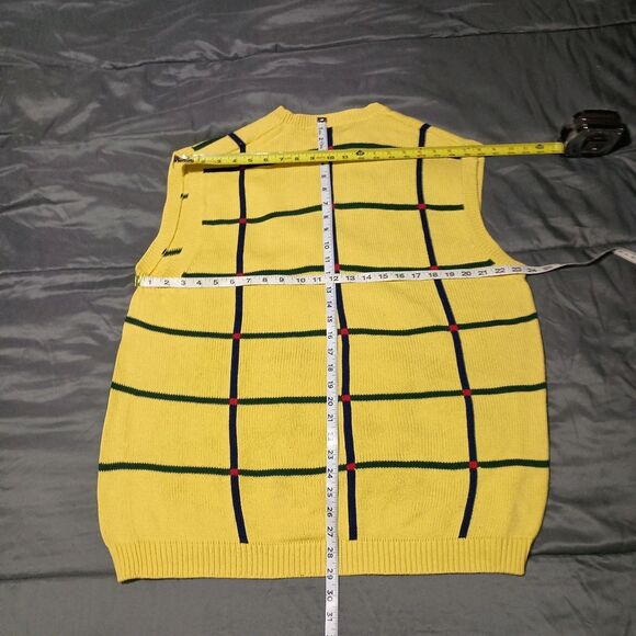 Vintage Jos. A. Bank Leadbetter Golf Sweater Vest XL Yellow Plaid Academia - Picture 3 of 11
